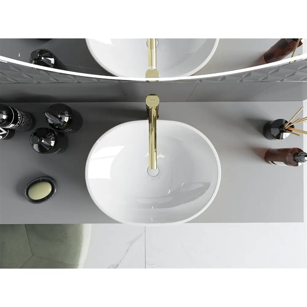 Mexen Viki Servant for Montering på Benkeplate 48x35 Cm Hvit/gull Linjemønster