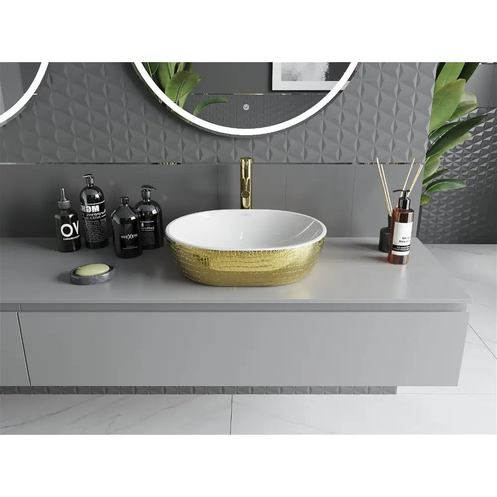 Mexen Viki Servant for Montering på Benkeplate 48x35 Cm Hvit/gull Skjellmønster