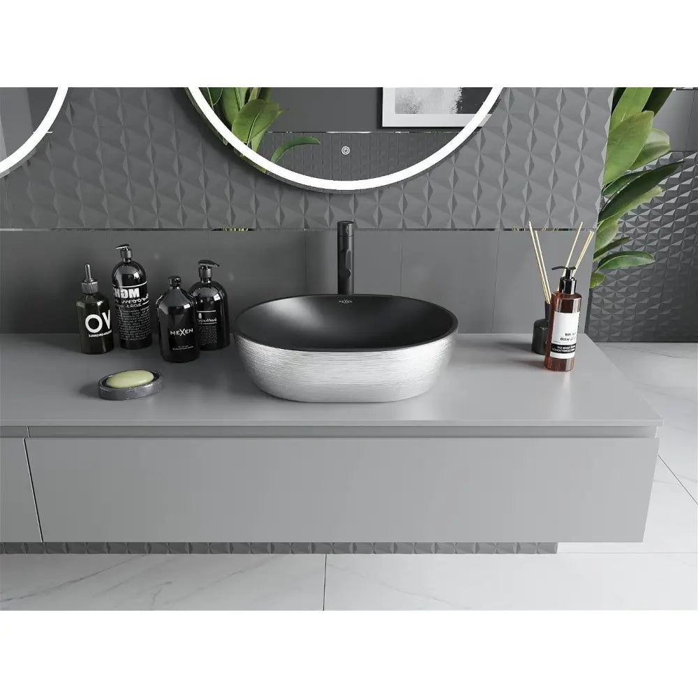 Mexen Viki Servant for Montering på Plate 48x35 Cm Matt Svart/sølv Linjemønster