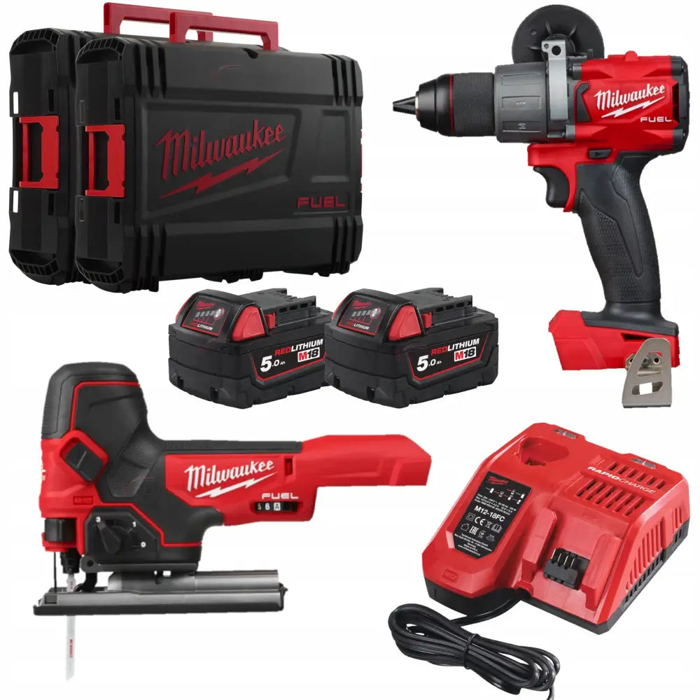 Milwaukee M18 Skrutrekker og Stikksag Sett - 2x5ah Batterier