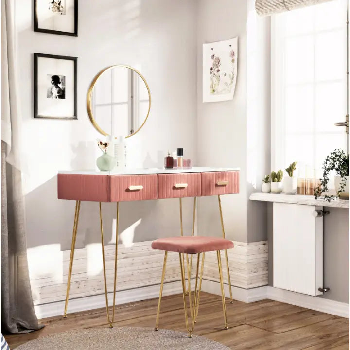 Moderne Sminkebord til Soverommet med Krakk i Rosa