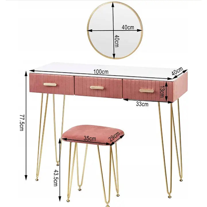 Moderne Sminkebord til Soverommet med Krakk i Rosa