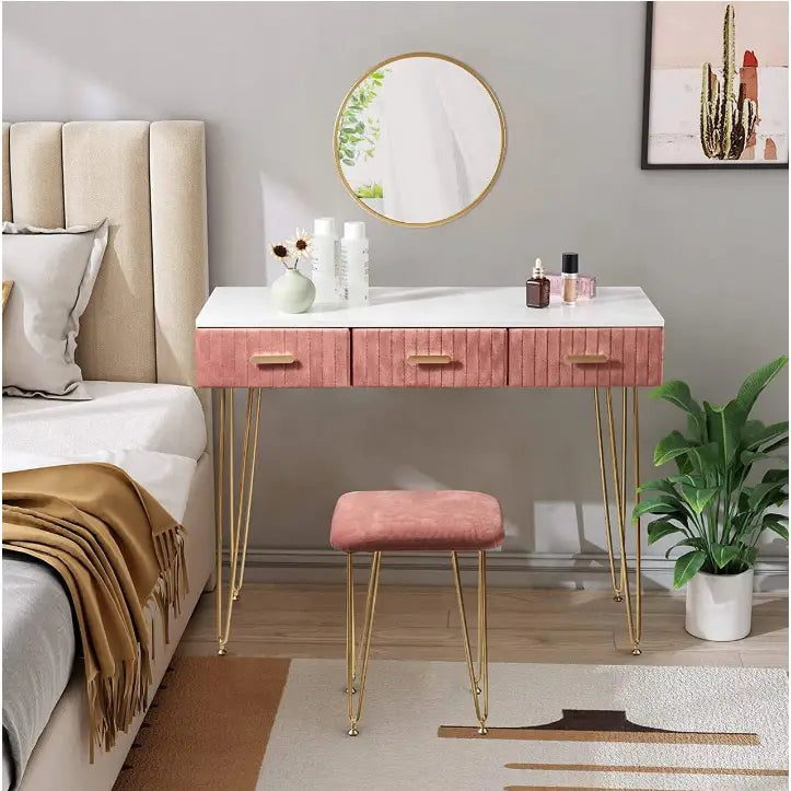 Moderne Sminkebord til Soverommet med Krakk i Rosa