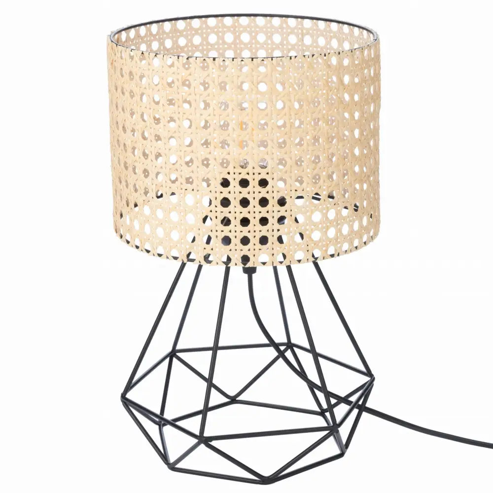 Nattlampe Svart Stativ Rattanskjerm