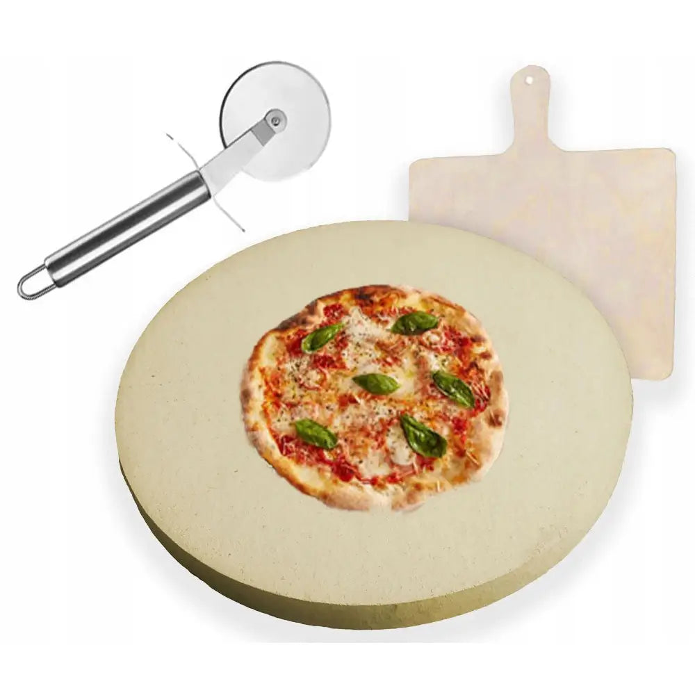 Pizzastein i Skamott 35 Cm + Spade + Kniv Set