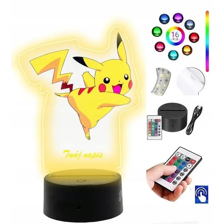 Pokémon Pikachu Uv Skrivebordslampe Led-statue med din Egen Tekst og Fjernkontroll Plexido