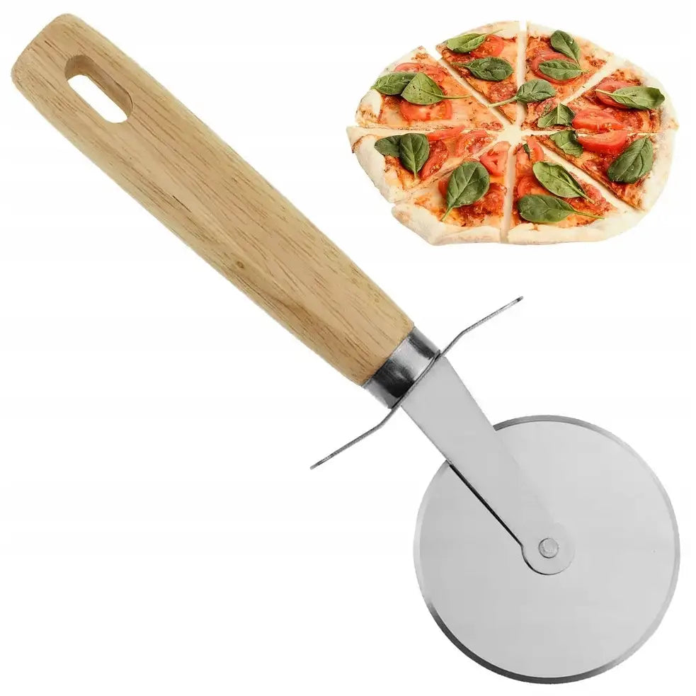 Rund Pizzaskjærer med Stålblad og Trehåndtak