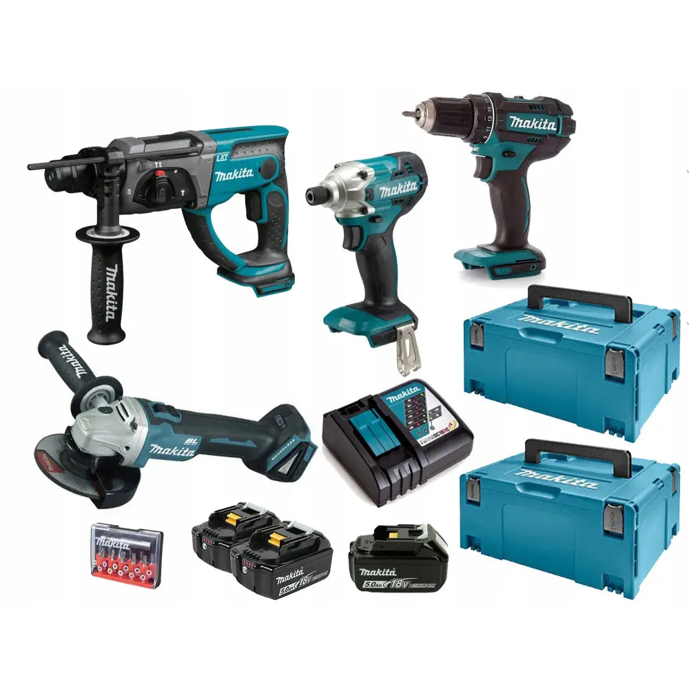 Sett 18v Slipemaskin + hammer + bor + skrutrekker 3x5ah