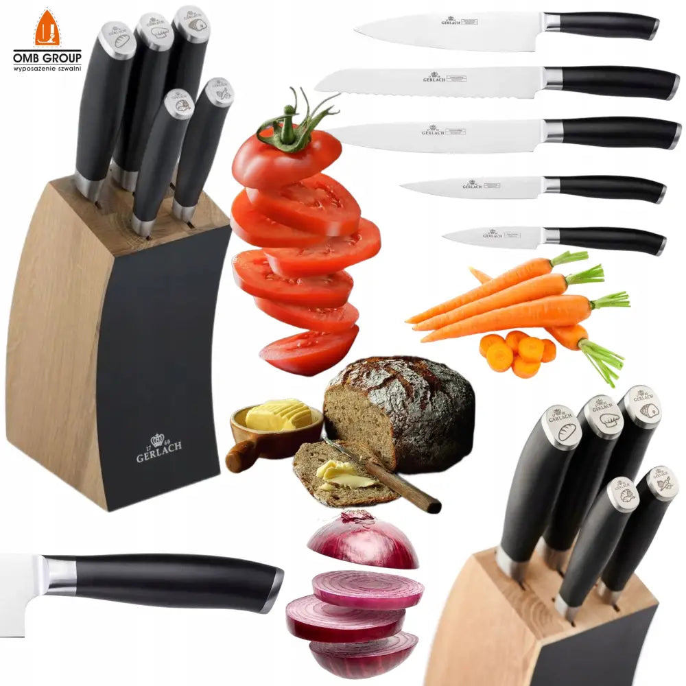 Sett med 5 Kniver i Blokk Gerlach Deco Black Skarpe