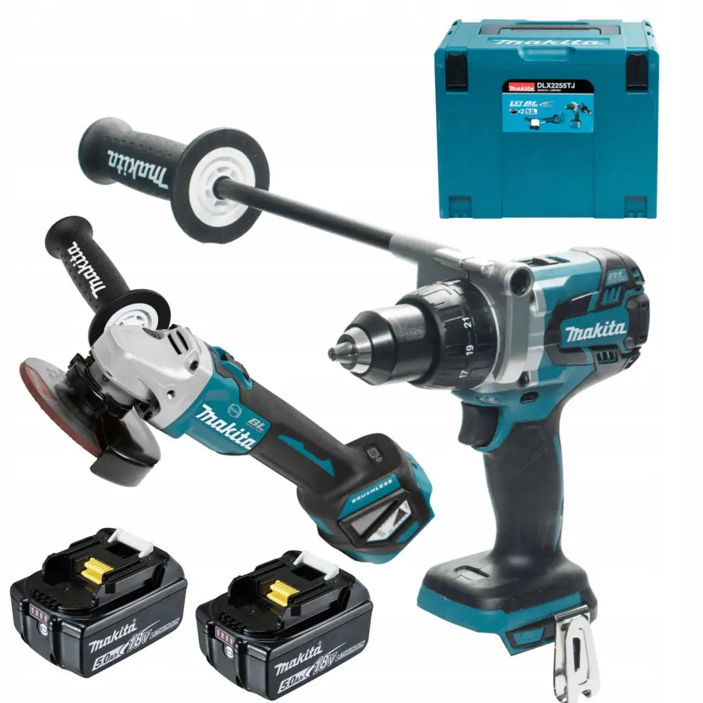Slagdrill og Vinkelsliper 18v Combo med 2x5,0ah Batterier