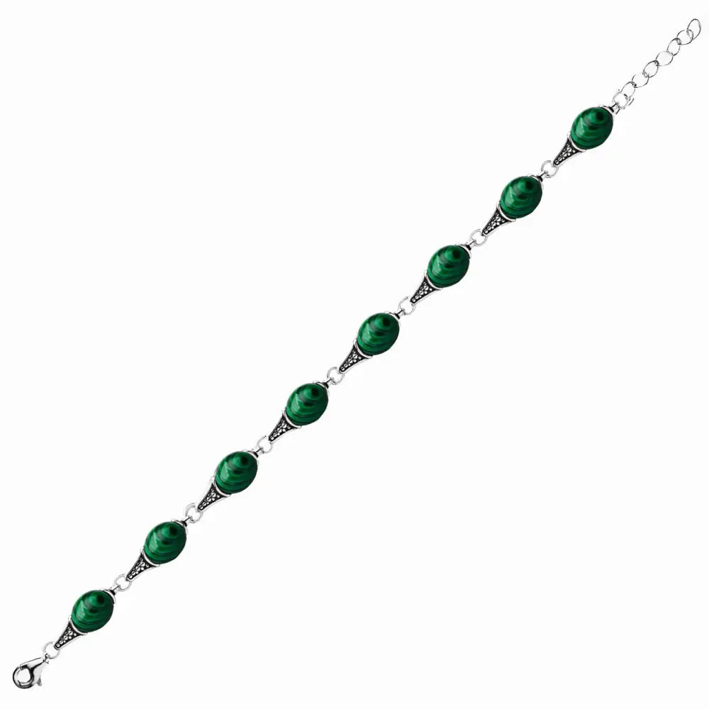 Armbånd Dame med Grønne Malakittsteiner og Charms