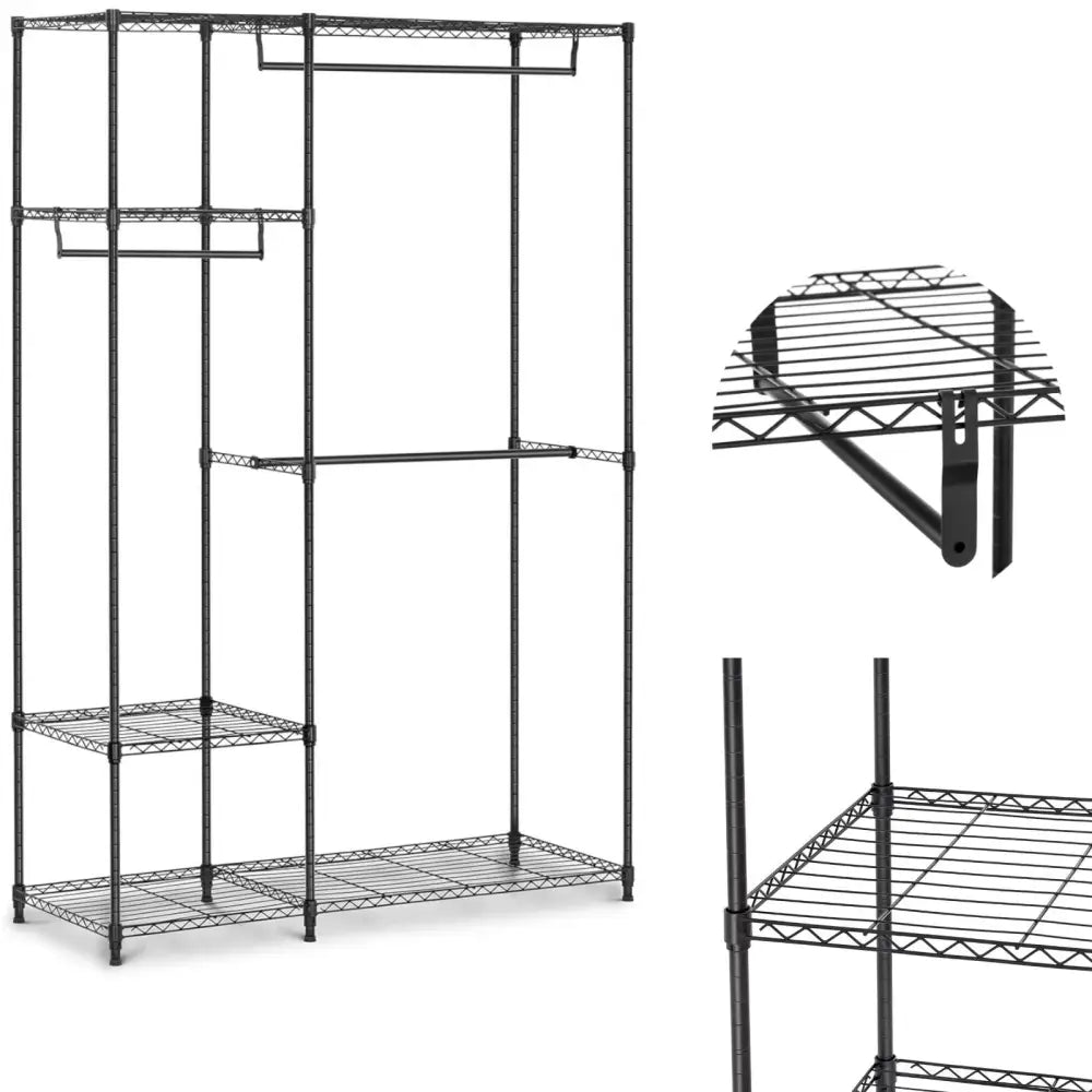 Stativ i Metall til Garderobe eller Garderobe 4 Hyller 3 Stenger 120 x 45 x 179.5 Cm Kapasitet Opptil 270 Kg.