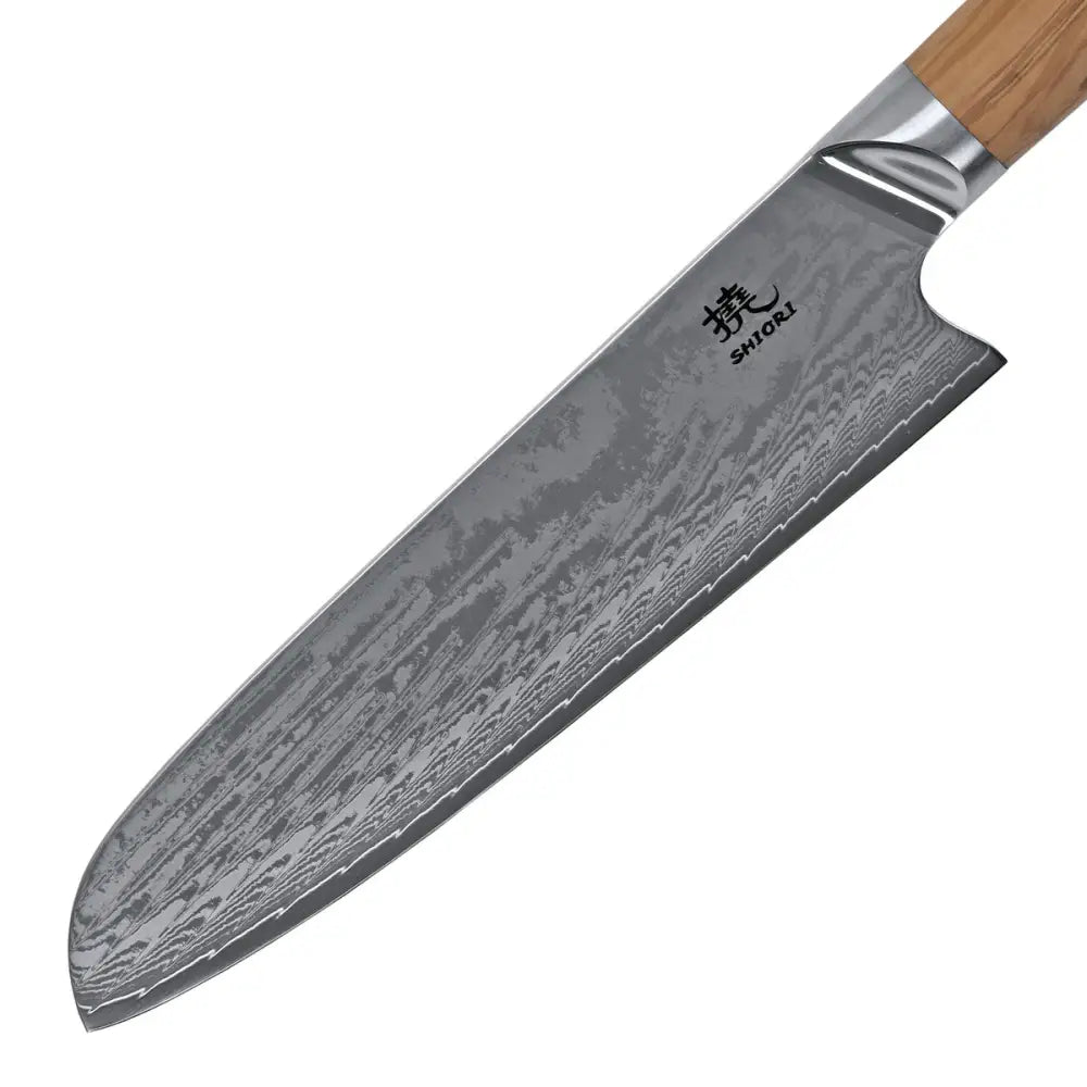 Stor Perfekt Balansert Shiori 撓 Orību Santoku Damaskstålkniv Premium Oliventre
