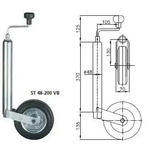 Støttehjul for Tilhenger Winterhoff St 48-200 Vb 150kg
