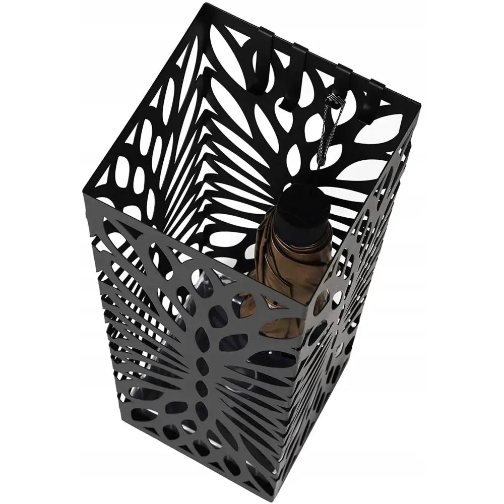 Svart Metall Paraplyholder med Gjennombrutt Design og Dryppskål i Loft-stil