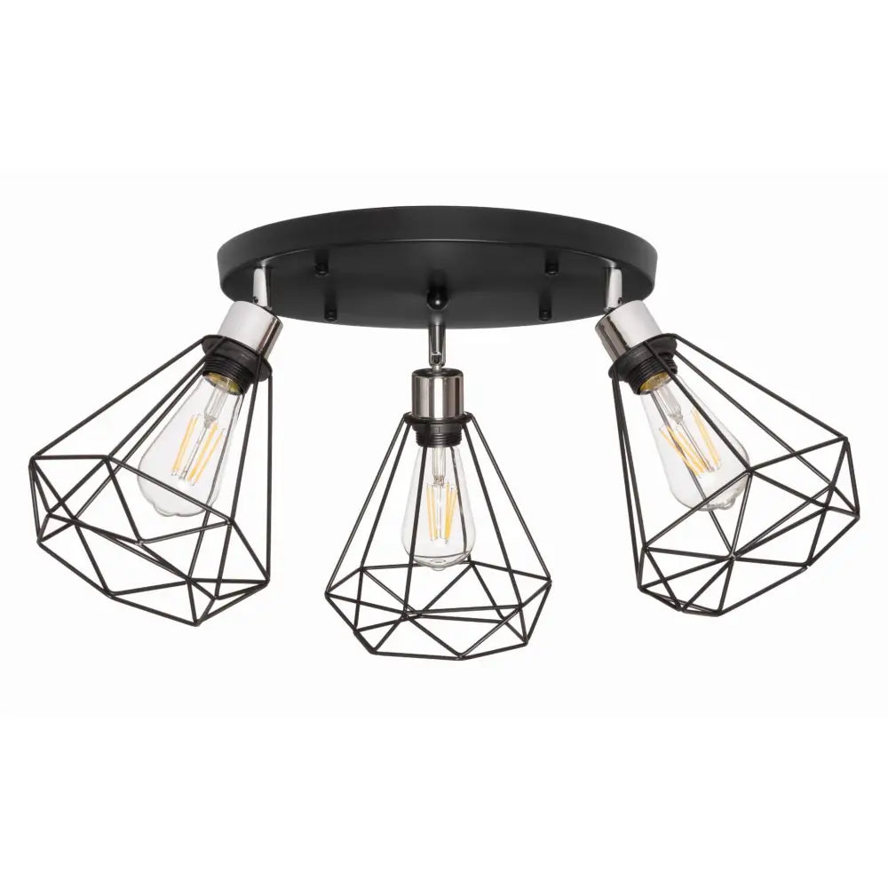 Taklampe Plafond 3 Skjermer Diamant Svart