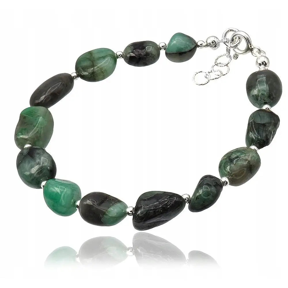 Armbånd Dame med Naturlig Smaragd og Sølv Charms