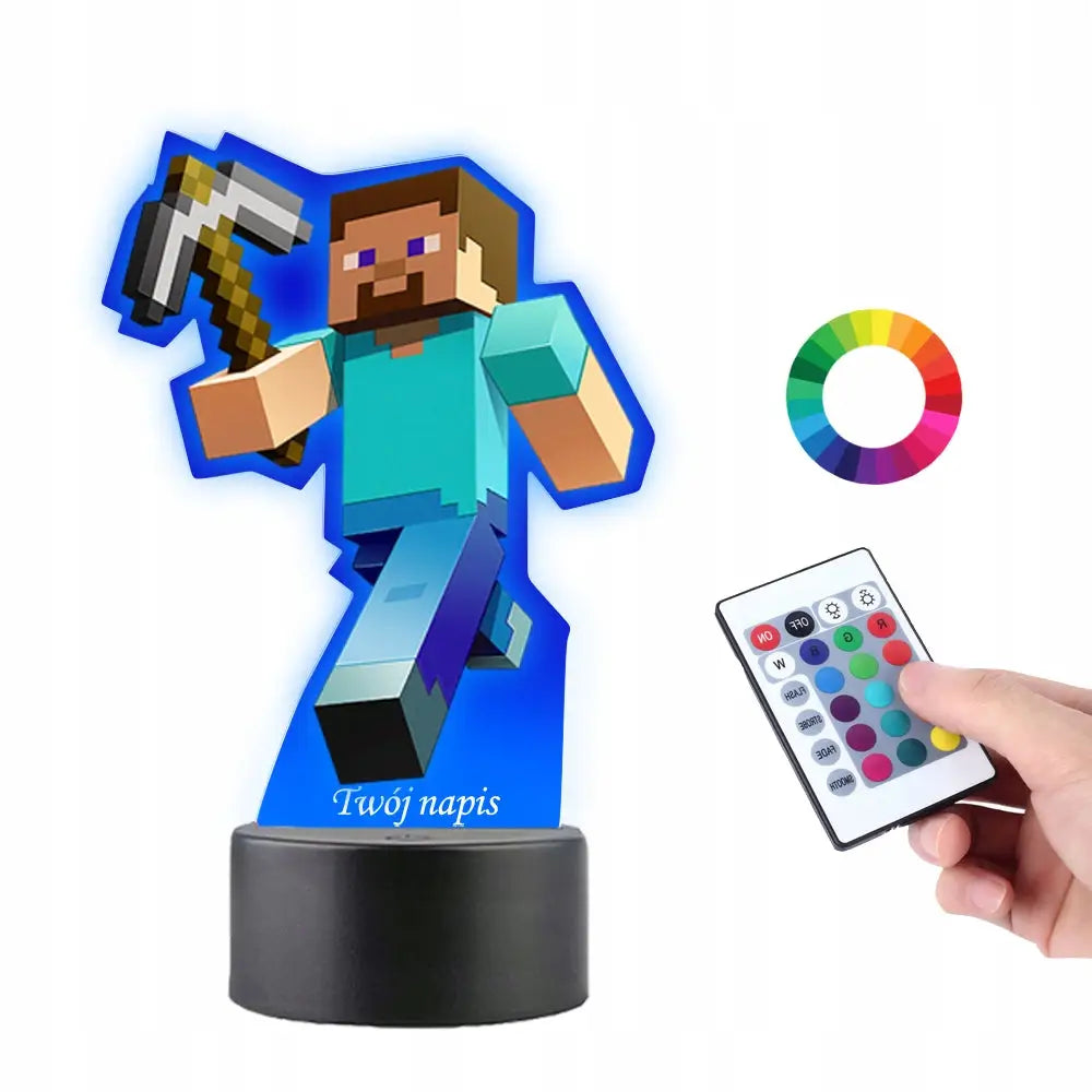 Uv Skrivebordslampe Minecraft Steve med Spade Led-statue fra Plexido