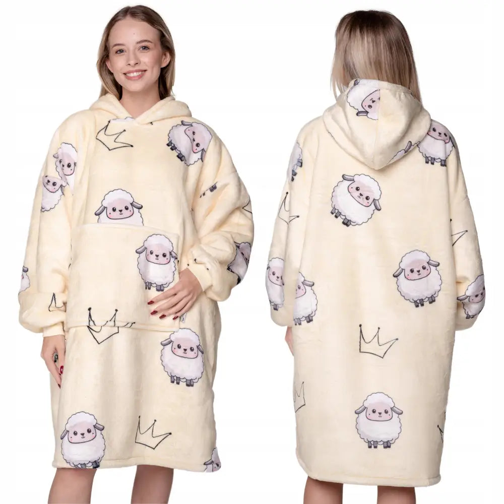 Varm 2-i-1 Oversized Pleddjakke med Tykk Pels Xxl Hettepleddjakke