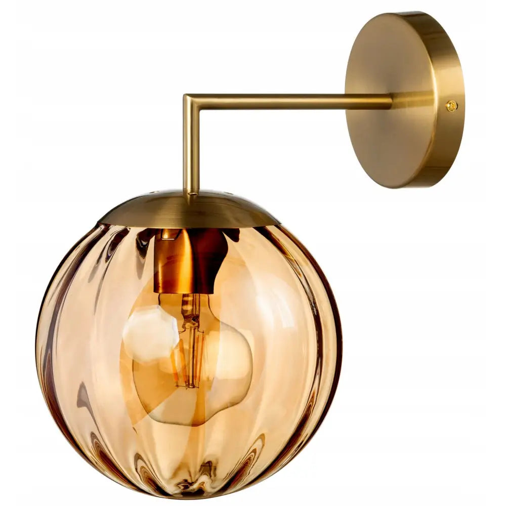 Vegglampe i Metall Gull Pandora Glasskule Amber