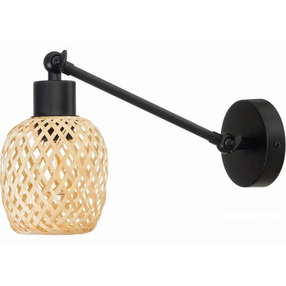 Vegglampe i Metall med Svart Skjerm og Lang Bambus