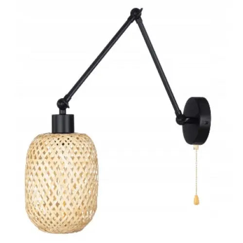 Vegglampe Stor Svart Skjerm Bambus med Kjede