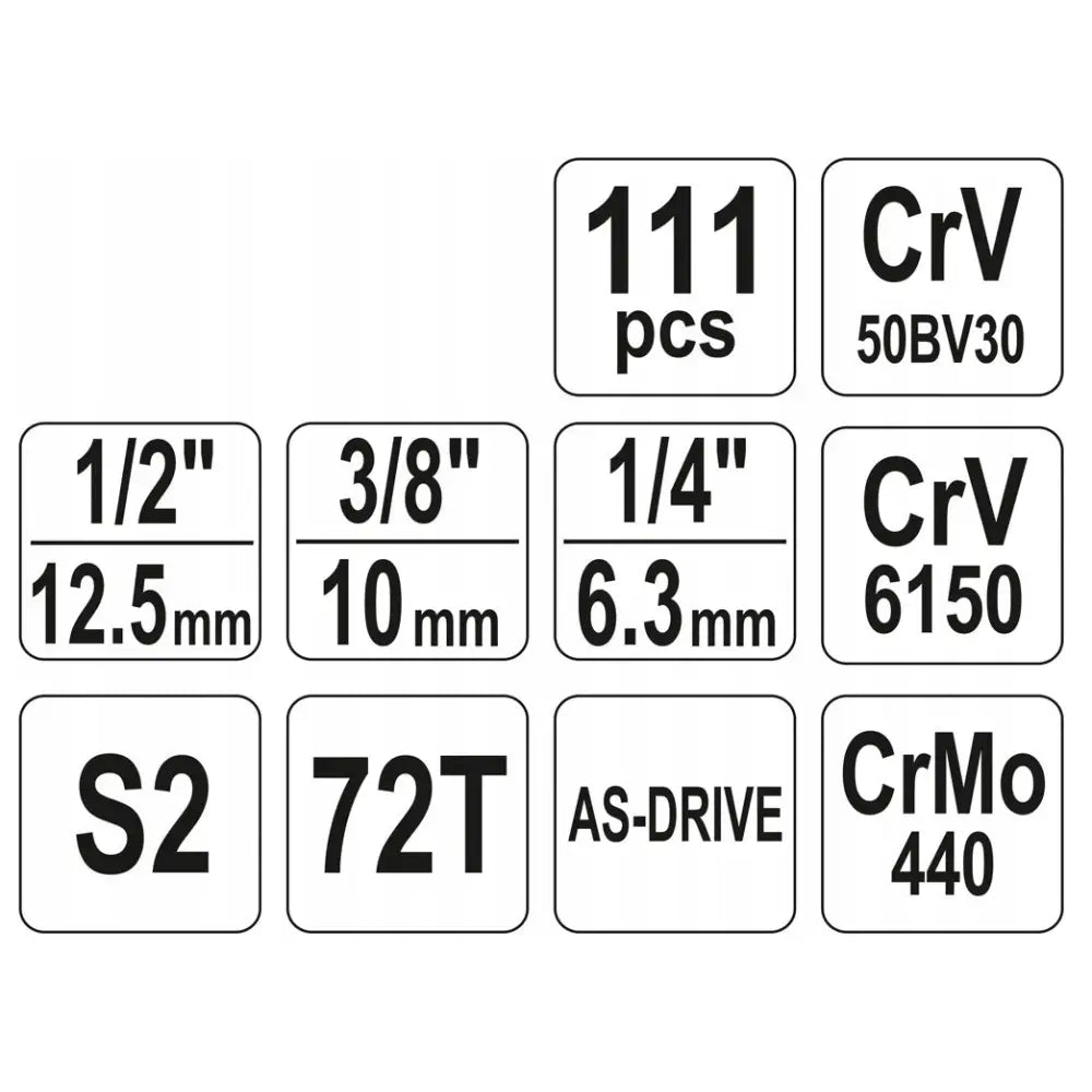 Verktøysett 1/4’’ 3/8’’ 1/2’’ Xl 111 Deler