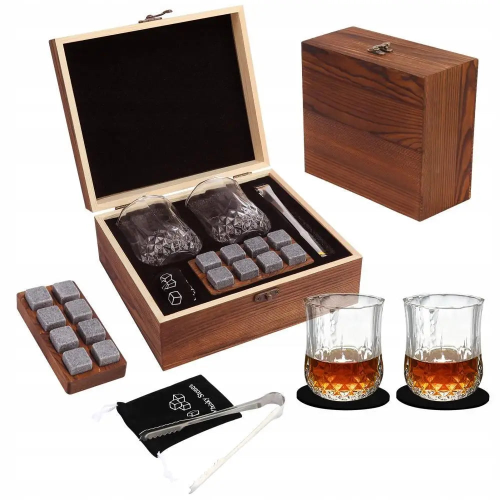 Whiskysteiner og Glass med Gravering - Gave Sett